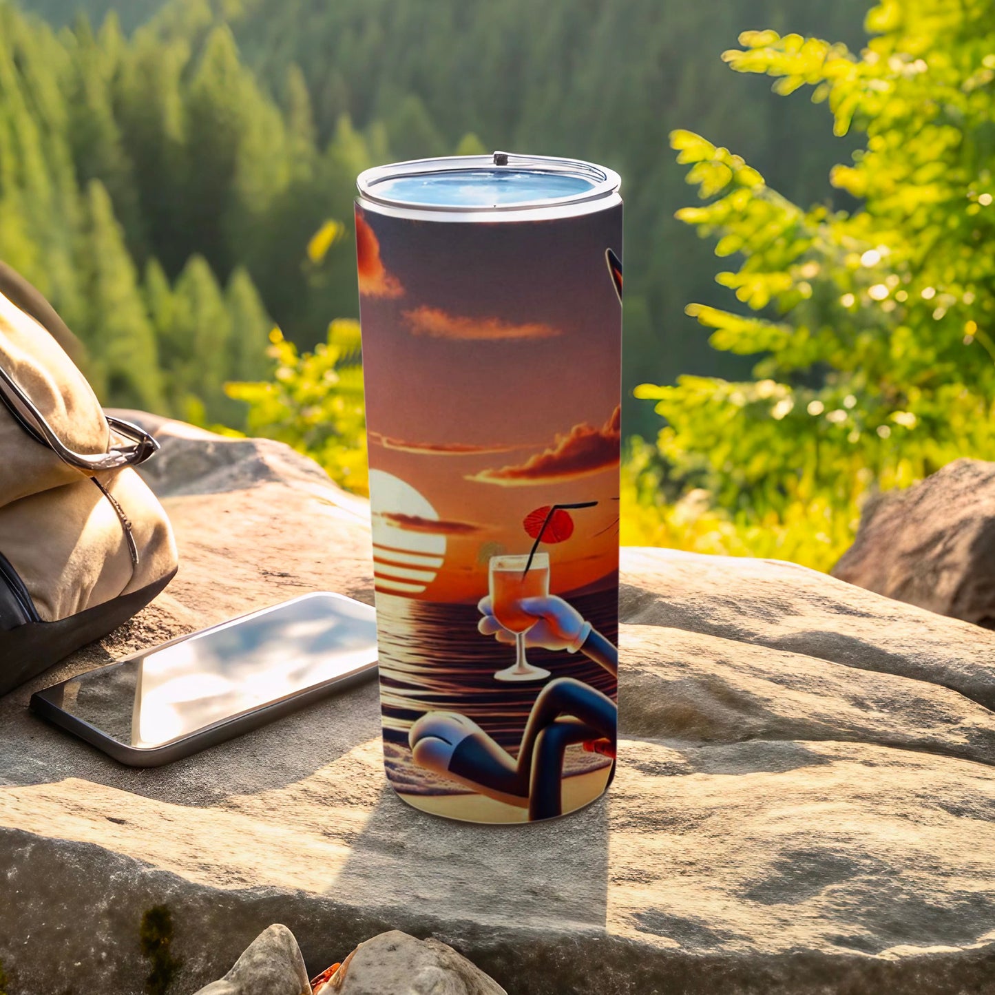 Vibrant Beach Sunset with Cocktail Travel Tumbler