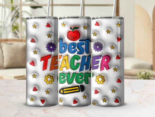 Best Teacher Ever with Apple Star Hearts and Flowers Tumblers