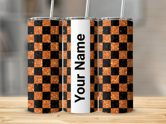 Customized Checker Glitter Tumbler with Straw