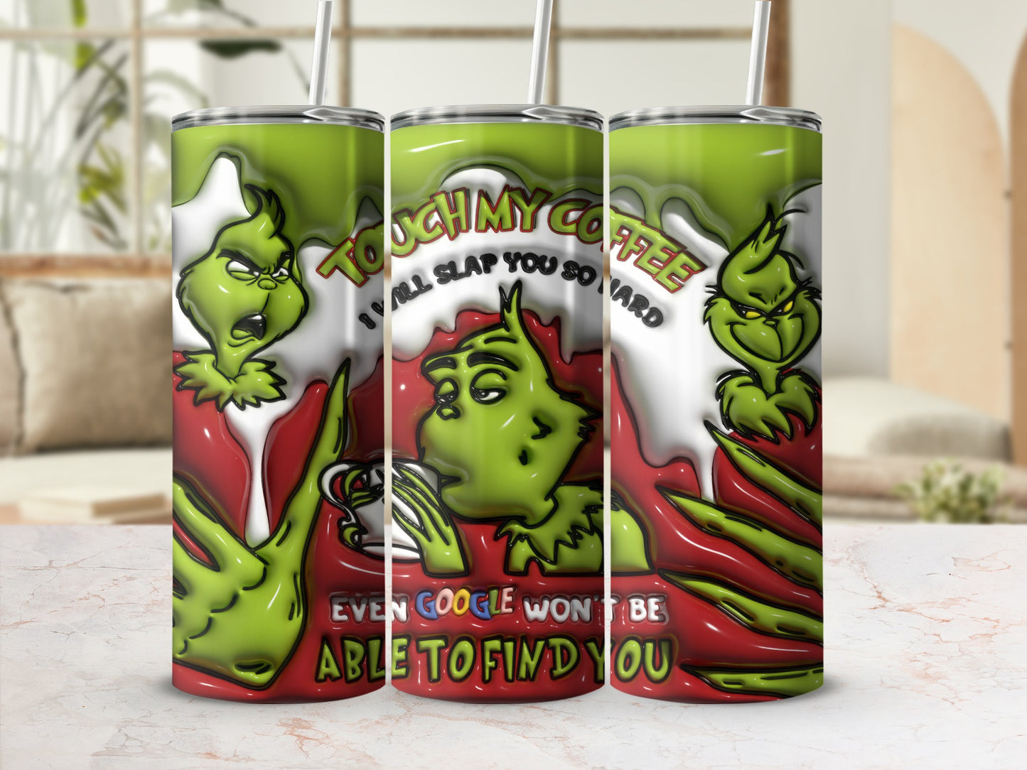 Grumpy Green Character Coffee Tumbler Gift for Coffee Lovers