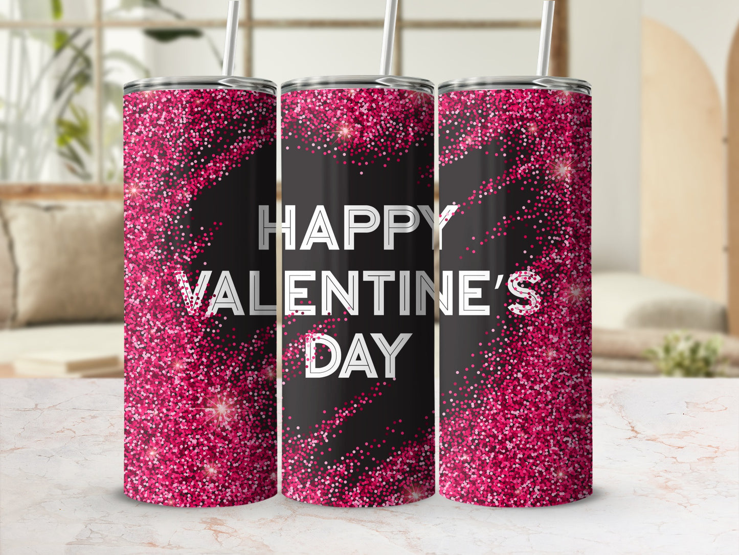 Happy Valentine's Day Glitter Tumbler for Celebration