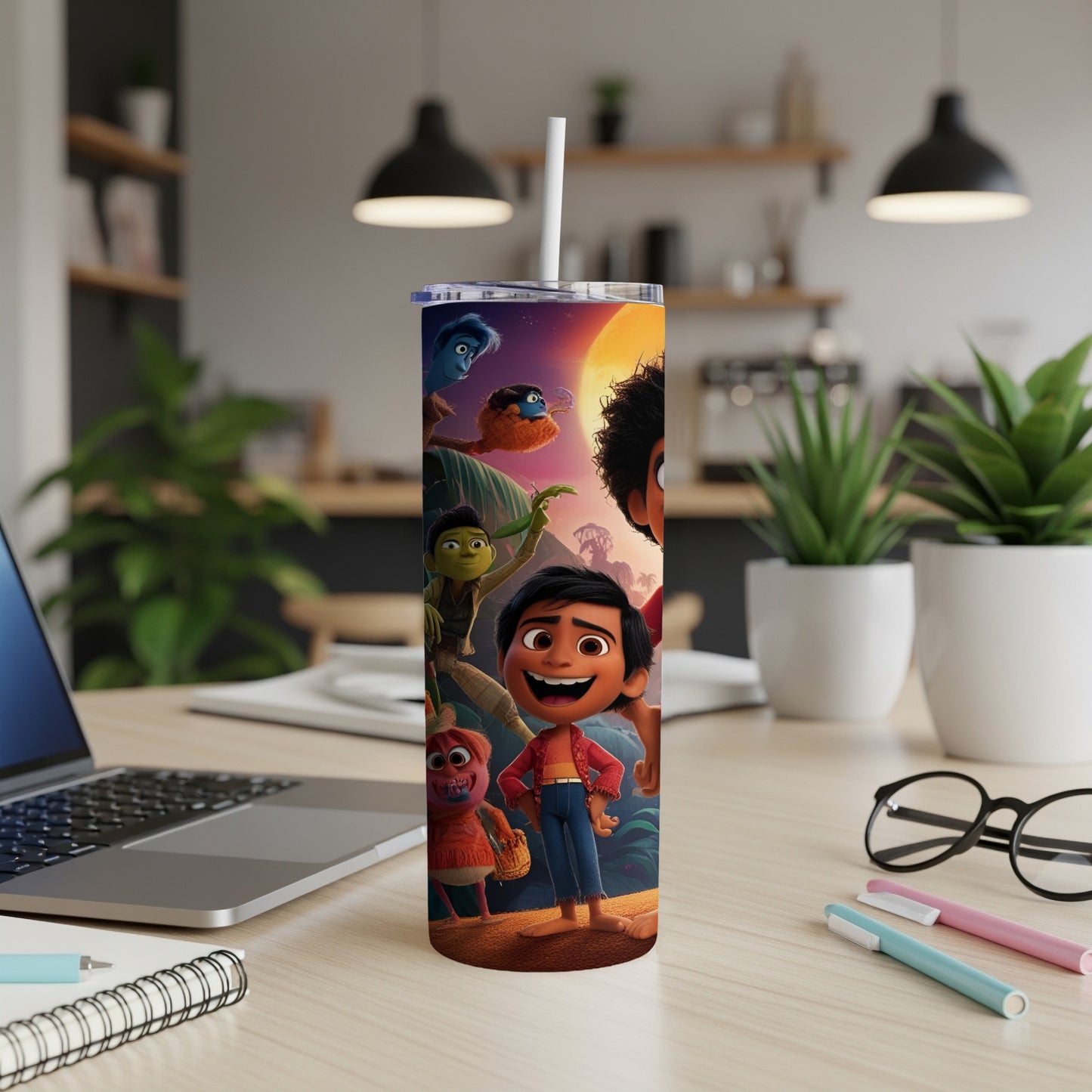Animated characters from "The Book of Life" on a tumbler.