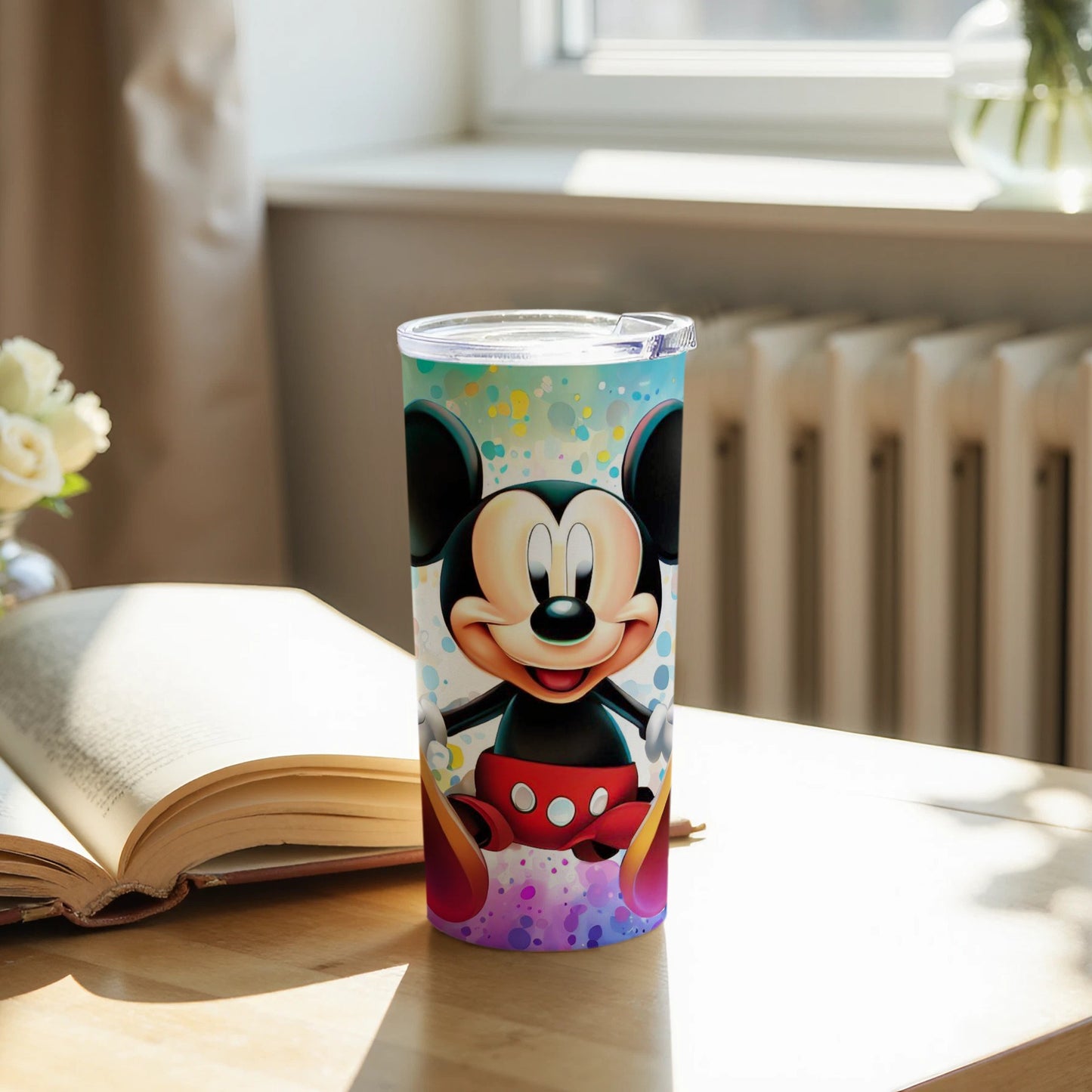 Colorful Mickey Mouse Sitting on Table tumbler