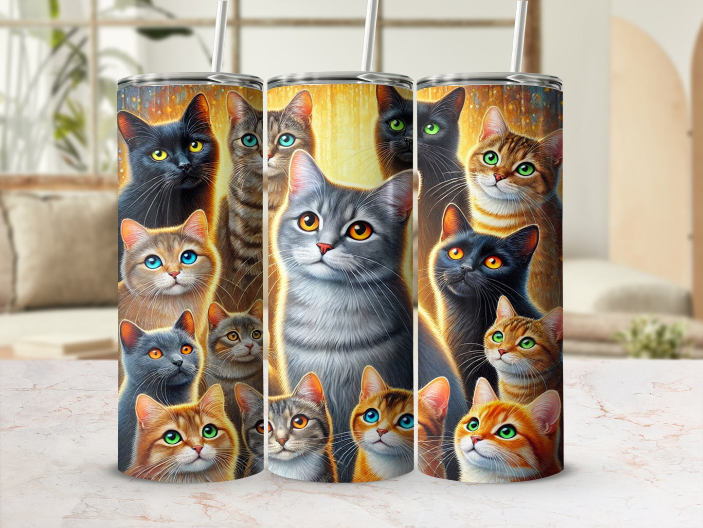 Colorful Cat Art Stainless Steel Tumbler