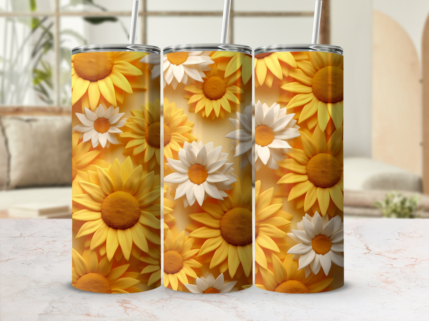 Vibrant Sunflower and Daisy Design Drink Tumbler