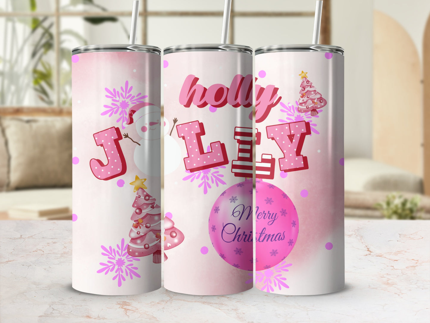 Holly Jolly Merry Christmas Tumbler for Holiday Drinks