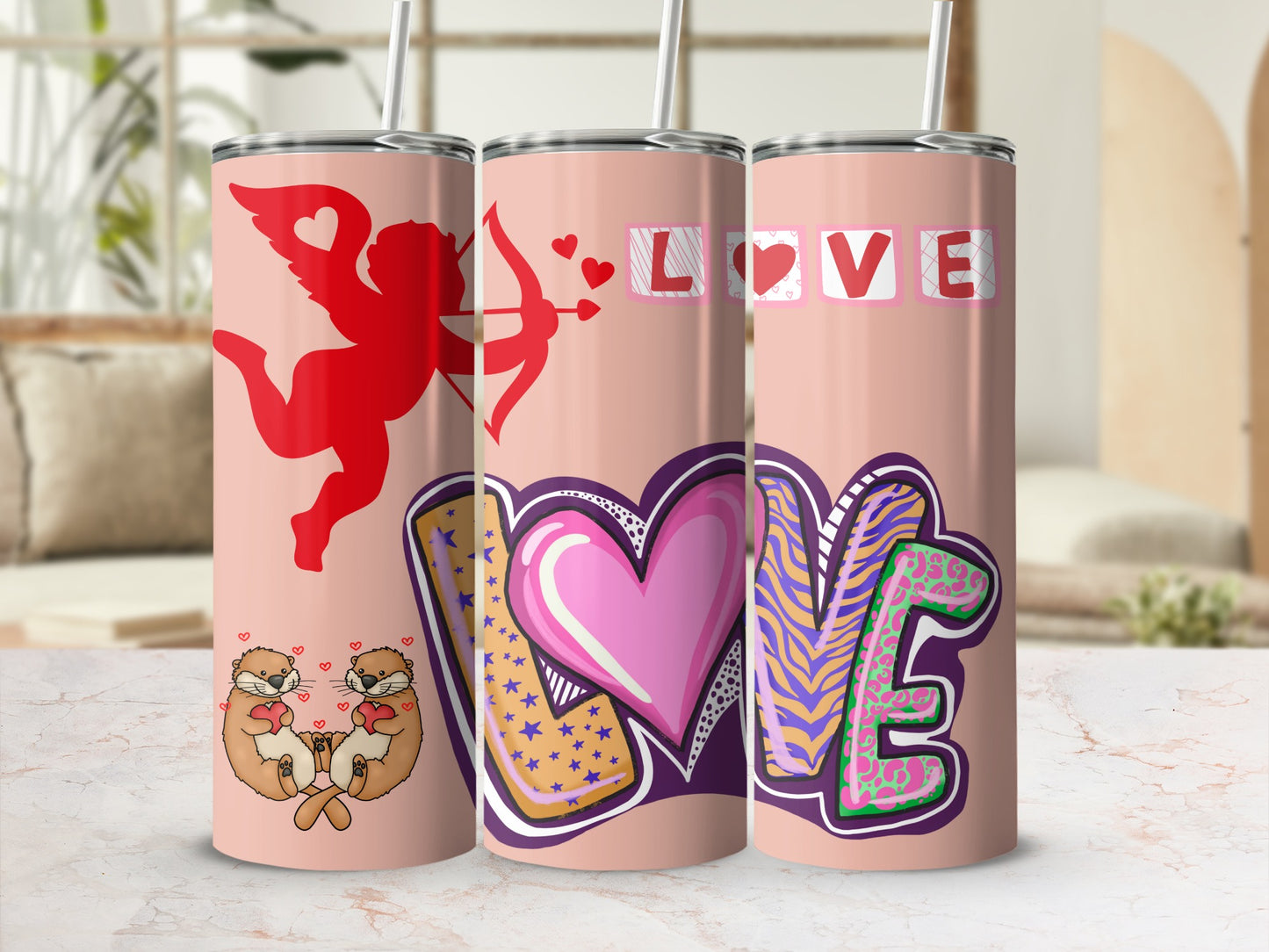 Valentine's Day Love and Cupid Design Tumbler Cup
