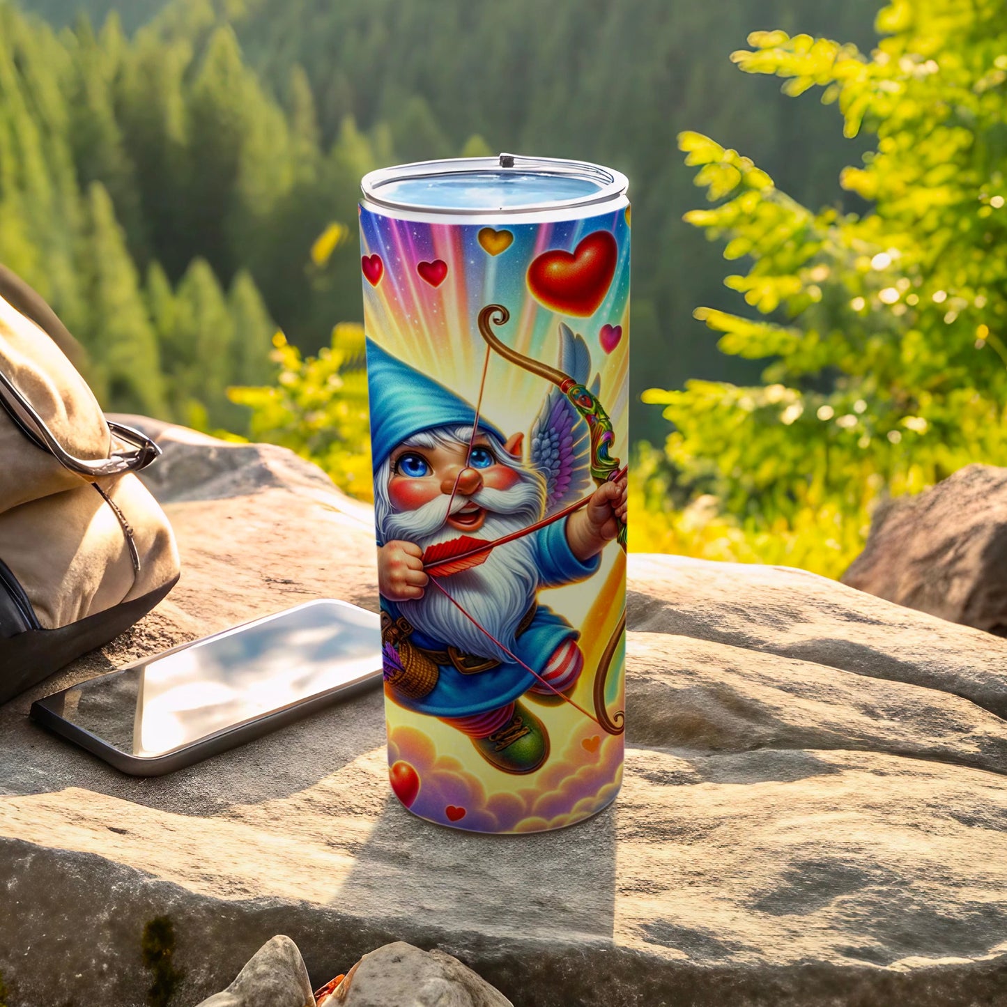 Colorful Gnome with Heart Bow Design Tumbler Product