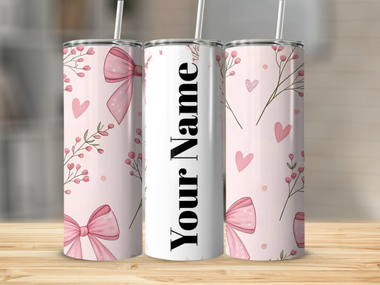 Personalized Floral Hearts and Bows Tumbler Cup