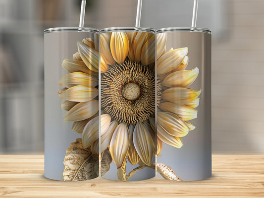 Three tumblers with a golden sunflower design.