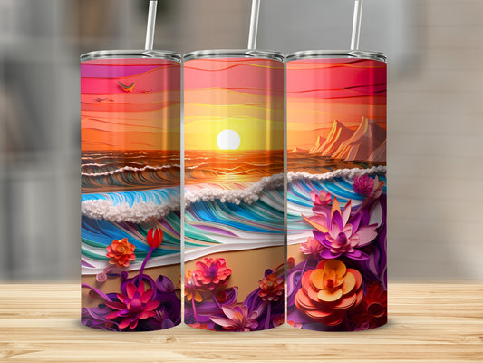 Sunset Ocean Quilled Flowers Beach Scene tumbler
Tumbler, Sunset, Ocean, Beach, Flowers, Quilling Art, Paper Craft, Vibrant Design, Colorful, Tropical Scene, Summer Vibes, Waves, Seascape, Floral Art, Nature Inspired, Drinkware, Unique Gift, Layered Art, Gradient Colors, Horizon View