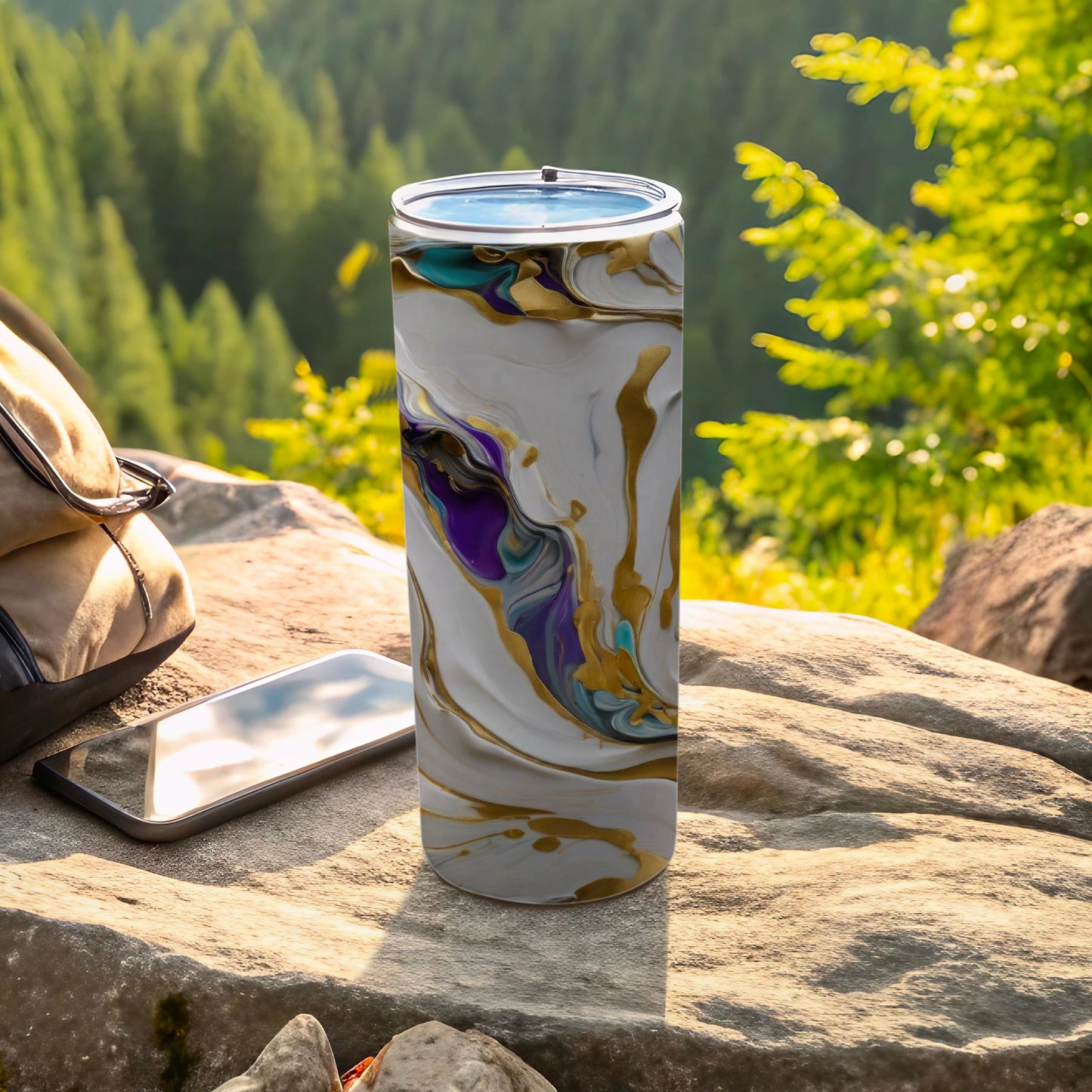 White Gold Purple Teal Marbled Abstract Tumbler product type