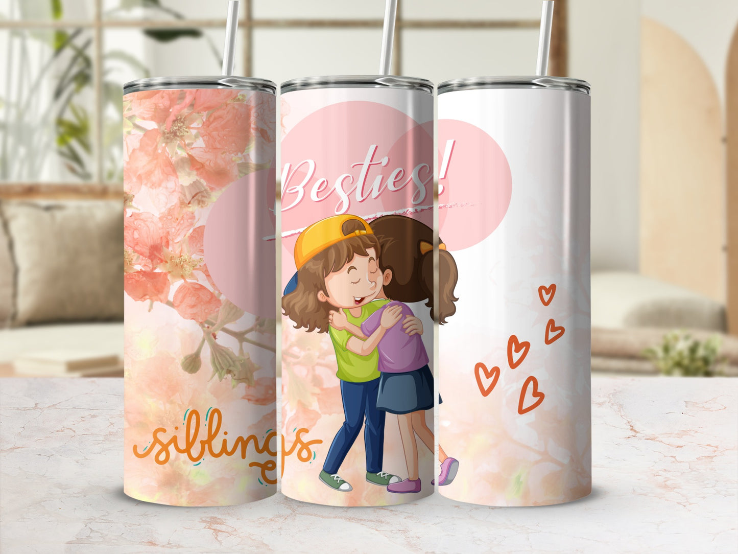 Adorable Floral and Besties Themed Tumbler Siblings