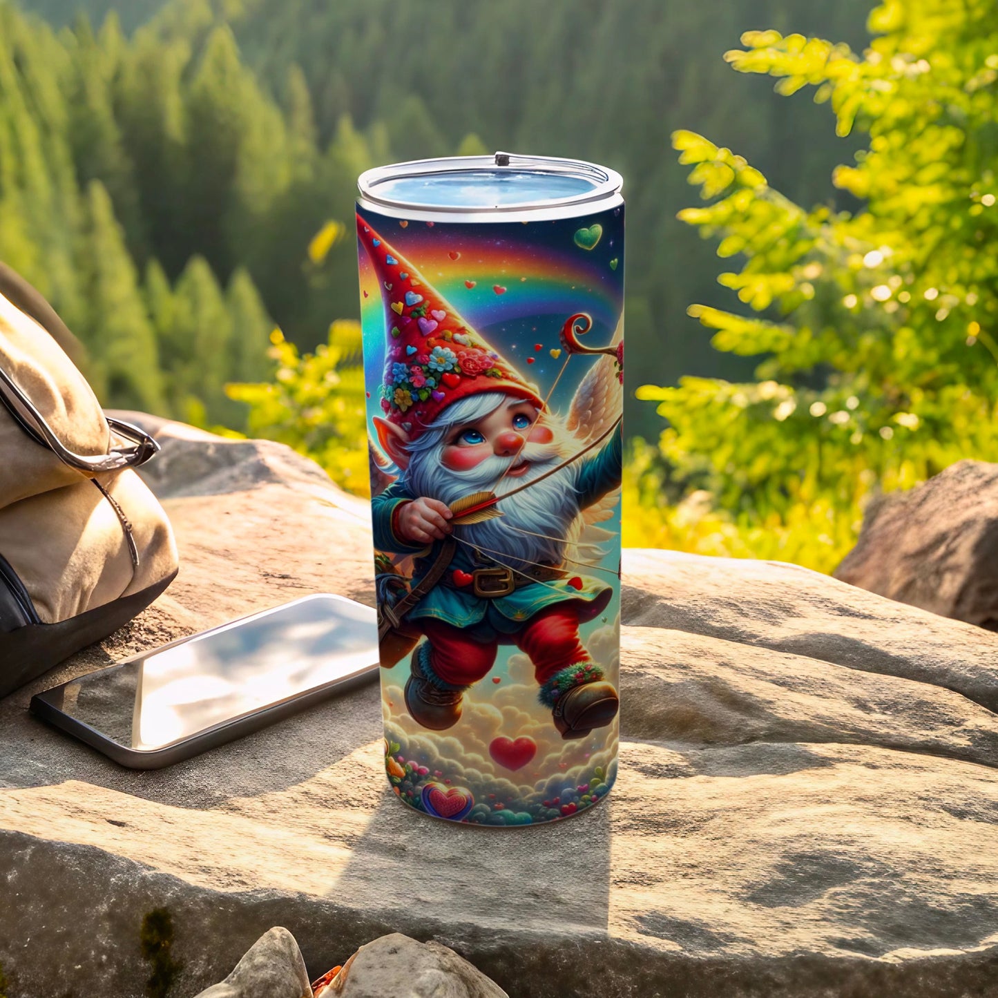 Cute Forest Gnome with Rainbow Scene Tumbler Cup