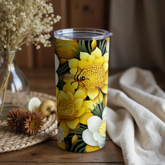 Vibrant Sunflower and Bee Insulated Tumbler