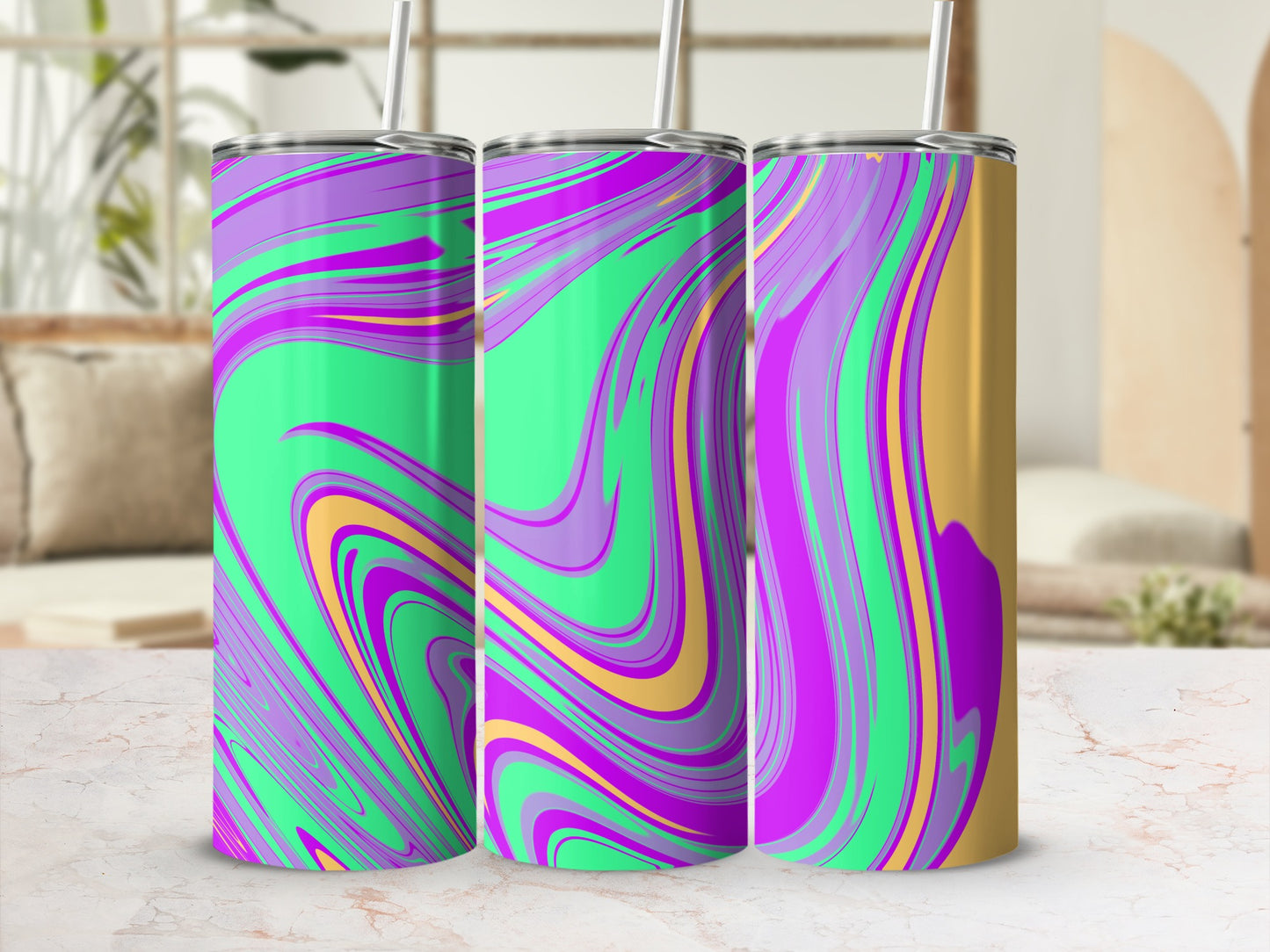 Colorful Abstract Swirl Design Stainless Steel Tumbler