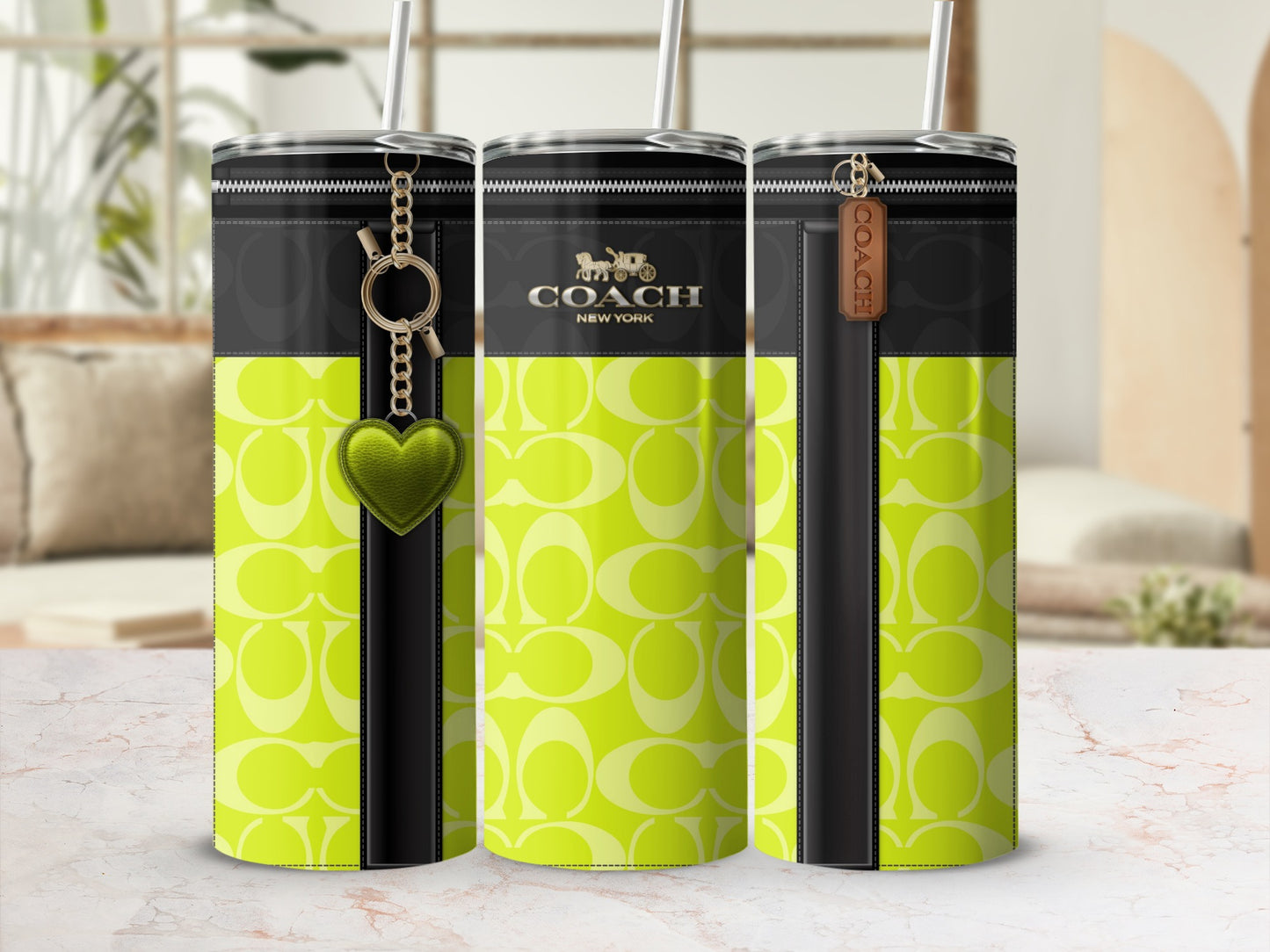 Neon Green Coach New York Zippered Insulated Tumbler