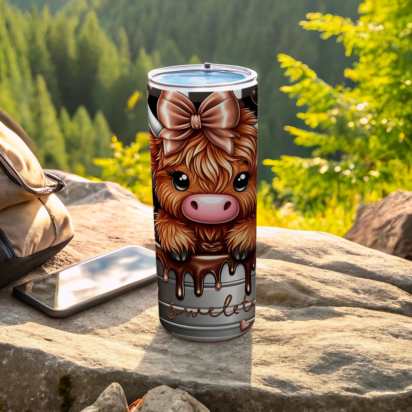 Adorable Highland Cow Tumbler with Writing Sweet