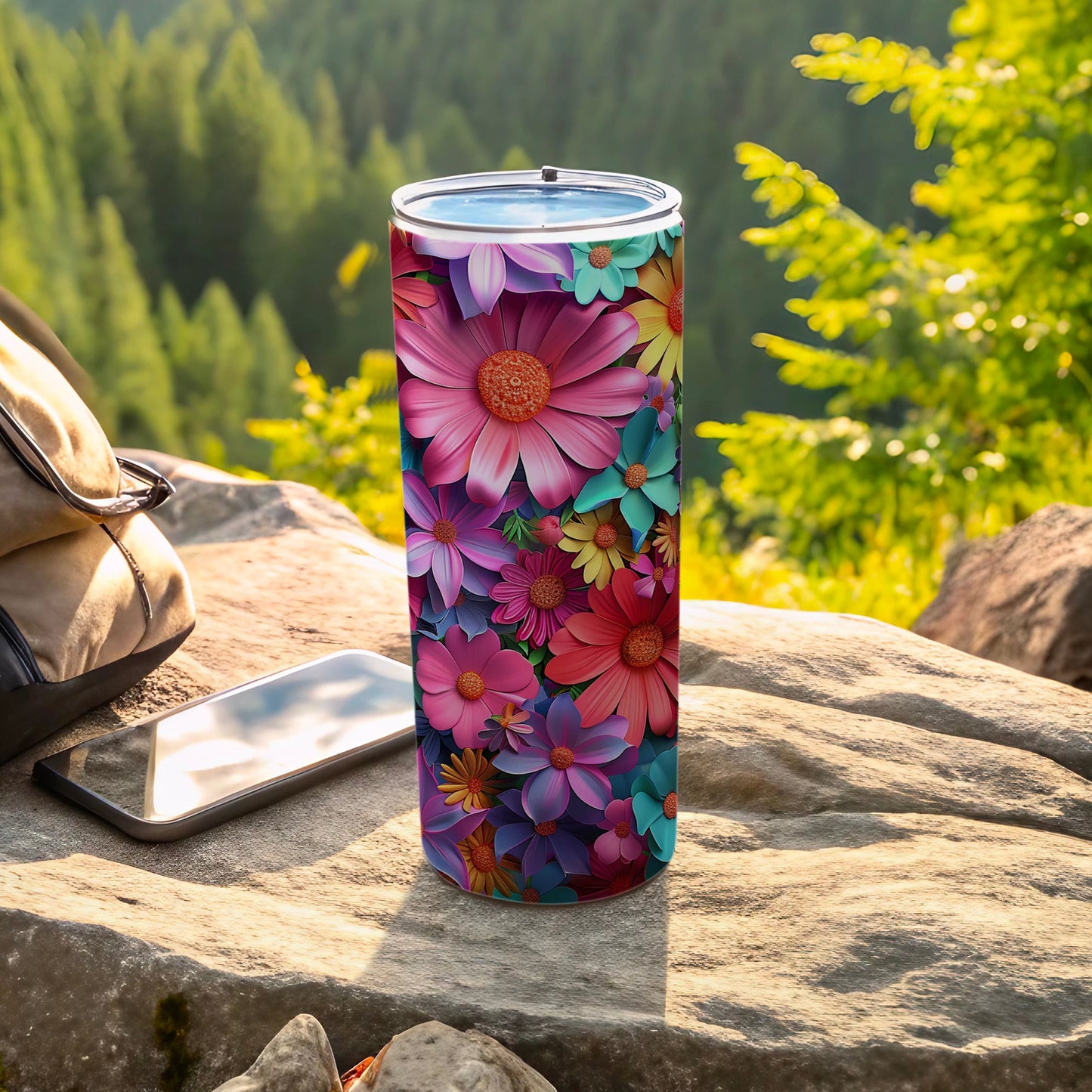 Colorful Flower Patterned Drink Tumbler for Outdoor Use