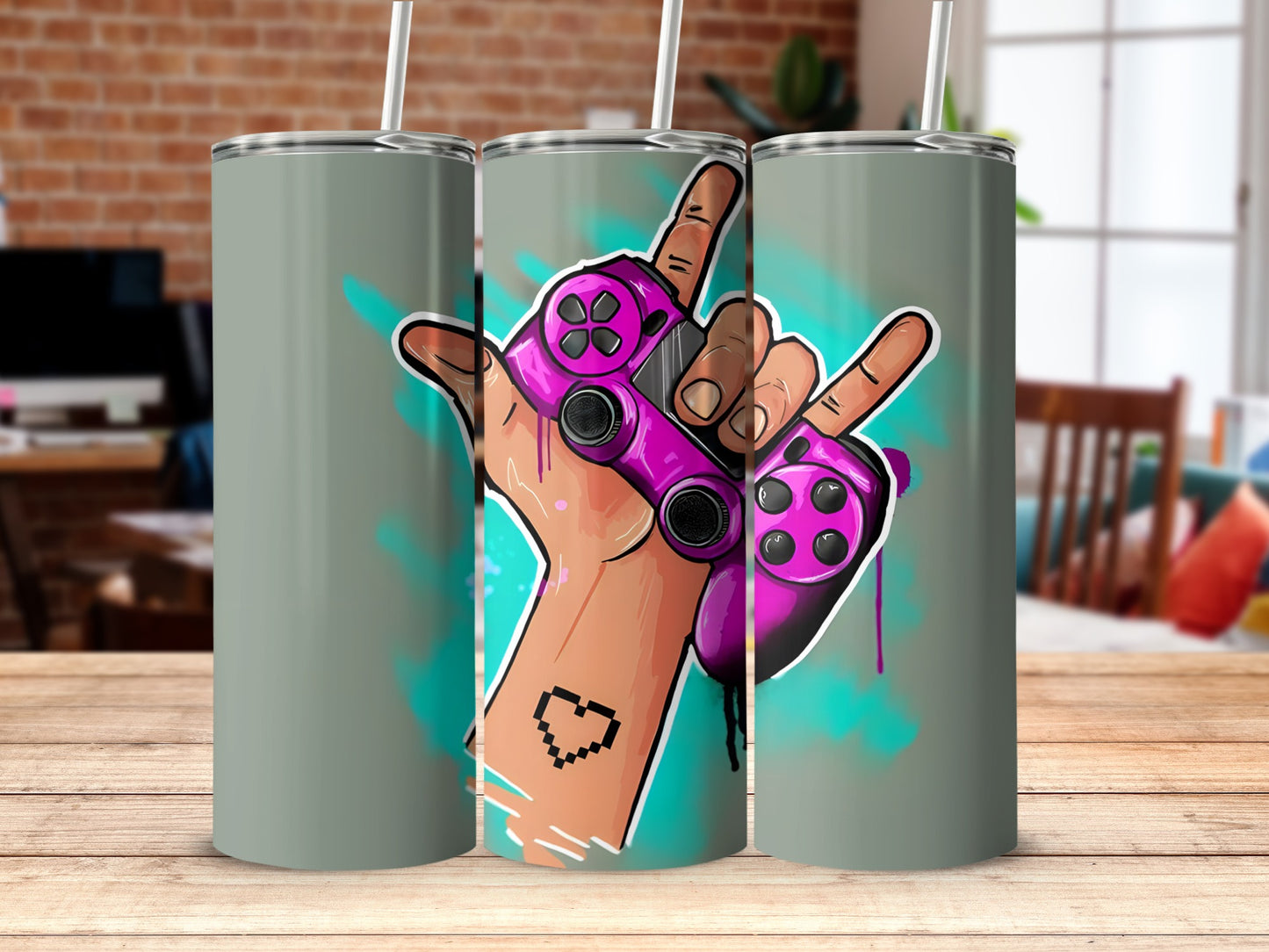 Vibrant Gamer Hand Gesture Design Tumbler