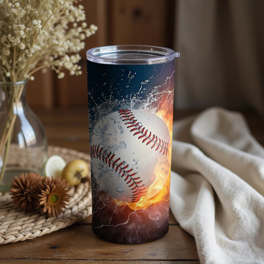 Exciting Baseball Tumbler with Fire and Water Design