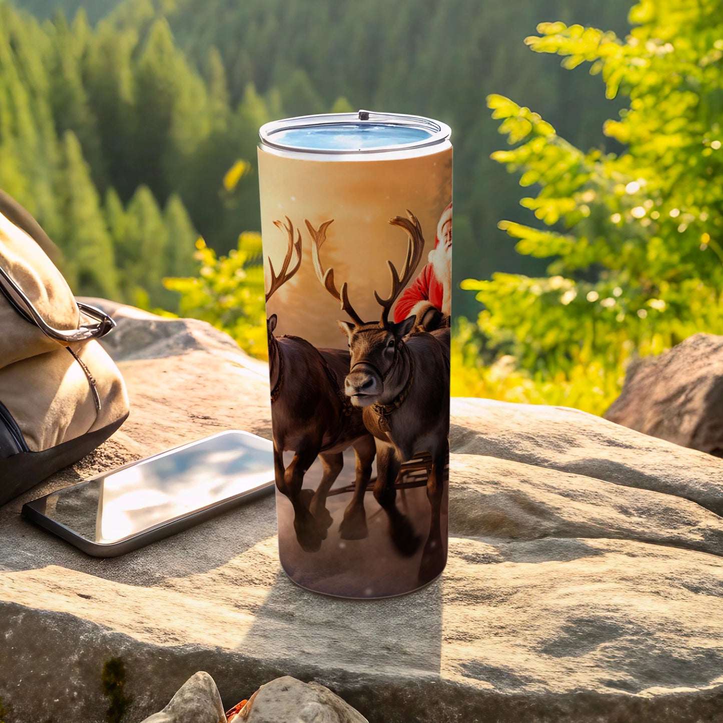 Santa Claus and Reindeer Design Tumbler Cup