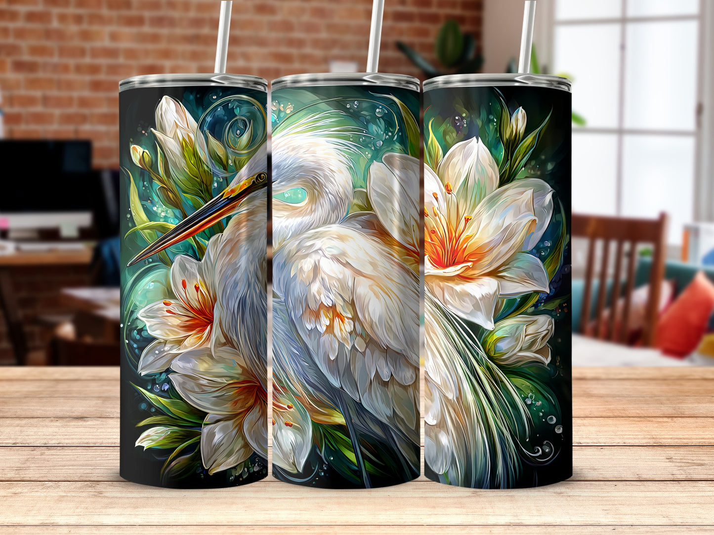 Elegant Crane and Floral Designed Tumbler Product