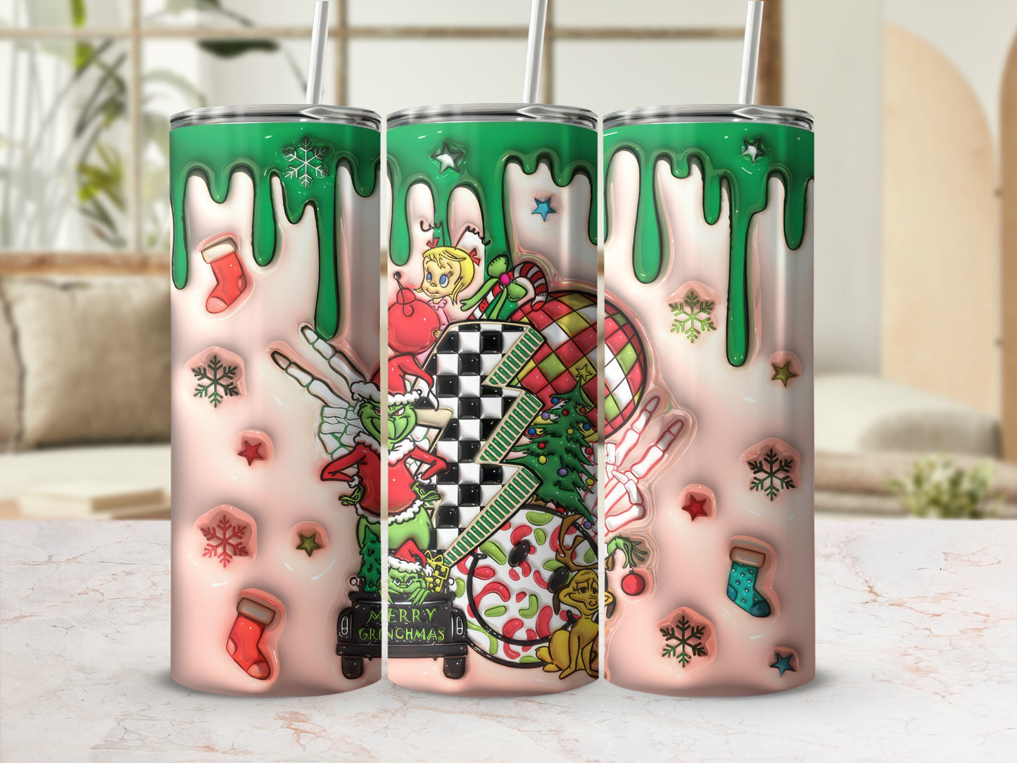 Merry Grinchmas Colorful Holiday Themed Drinking Tumbler