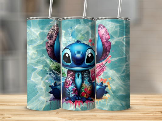 Adorable Blue Alien Art Design on Leakproof Tumbler