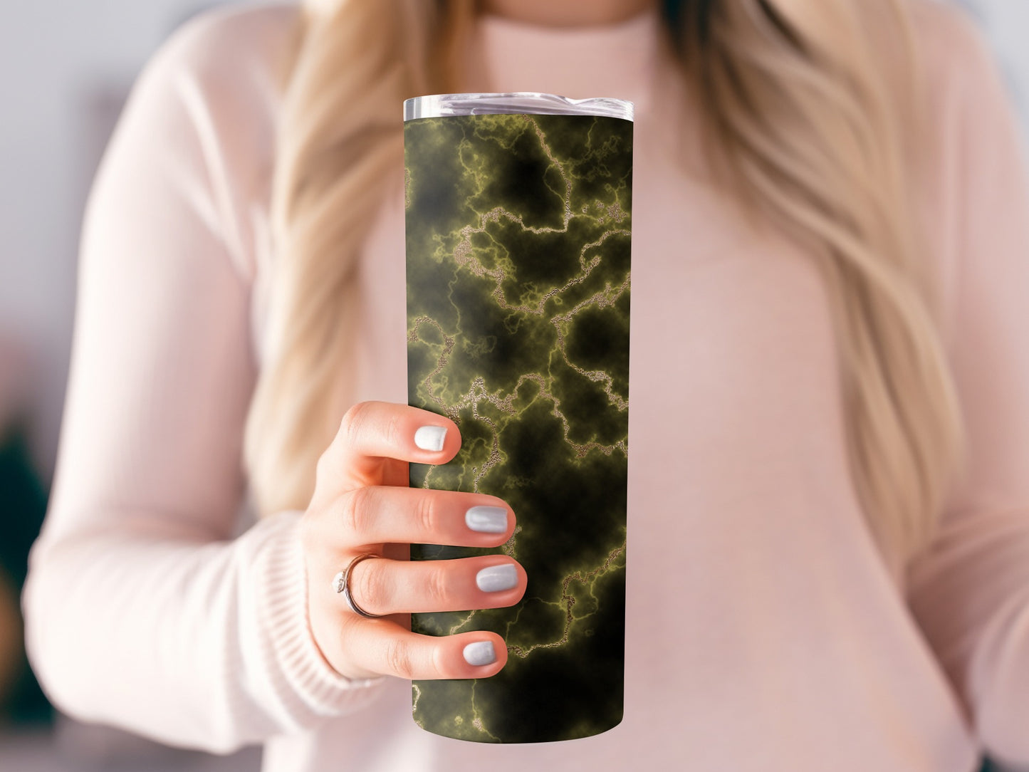 Distorted Olive With Golden Veins Like Texture Tumblers