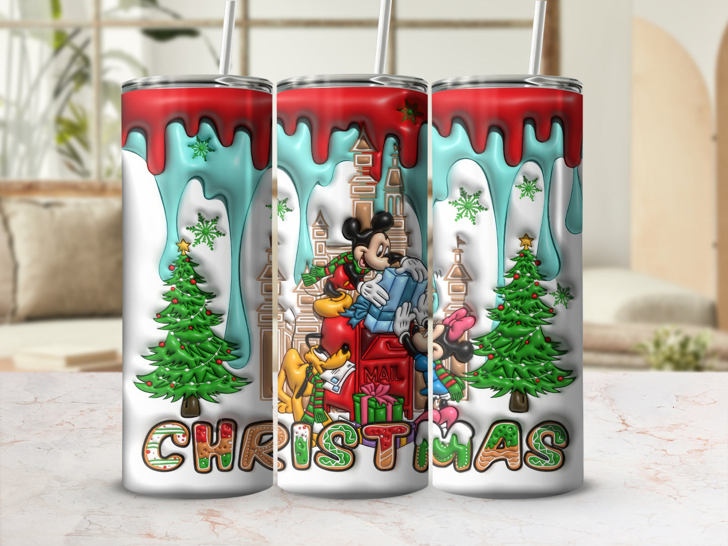 Festive Christmas Holiday Tumblers with Cartoon Characters