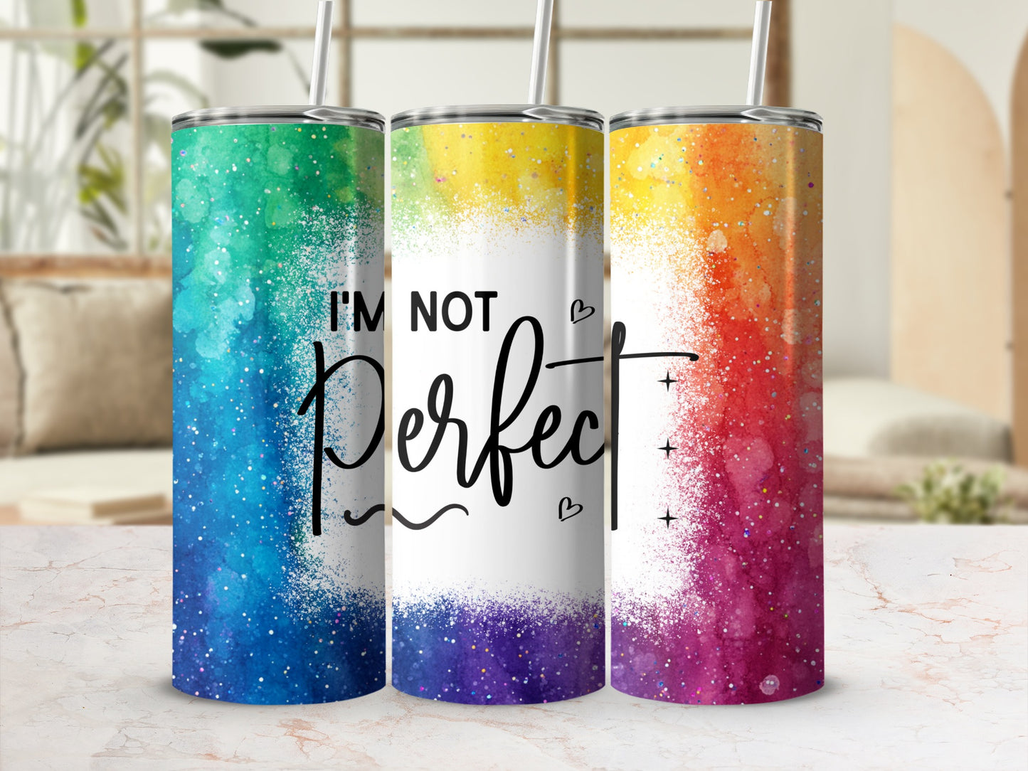 I'm Not Perfect Colorful Design Tumbler Set
