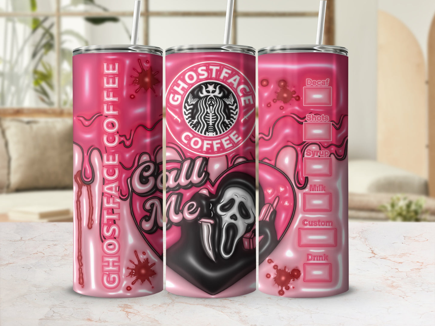 Ghostface Coffee Call Me Drinkware with Straw Cup