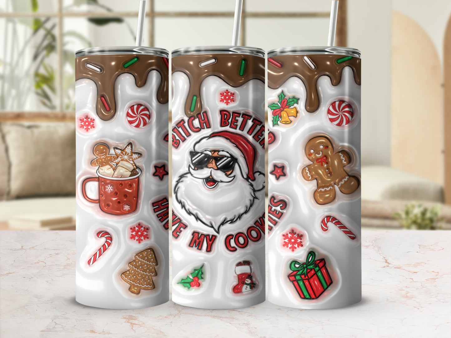 Funny Christmas Santa and Cookies Design Tumbler