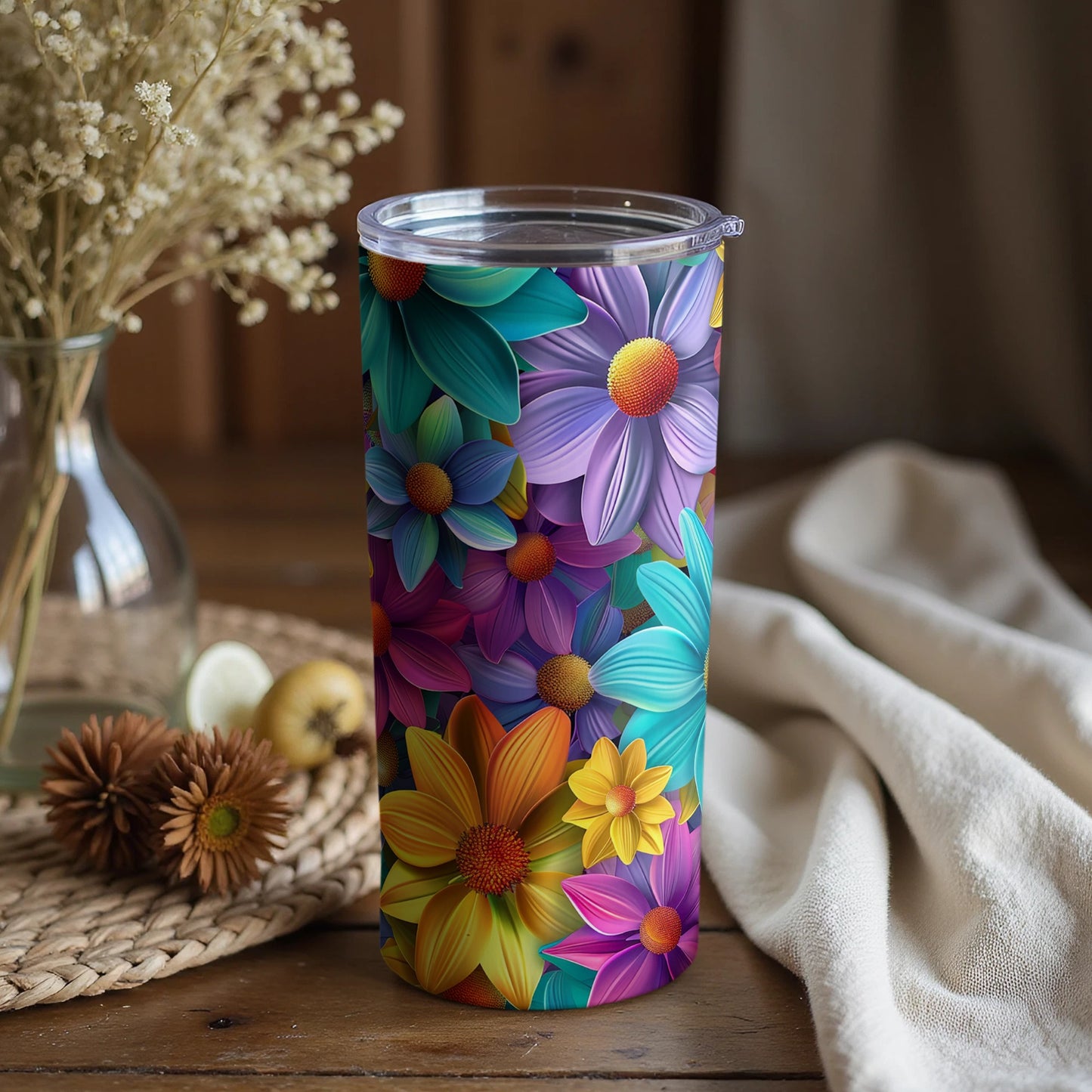 Vibrant Colorful Floral Design Insulated Tumbler Product