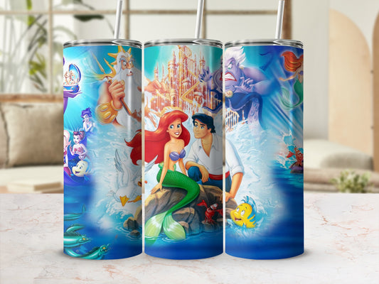 Little Mermaid Characters Design Tumbler Cup