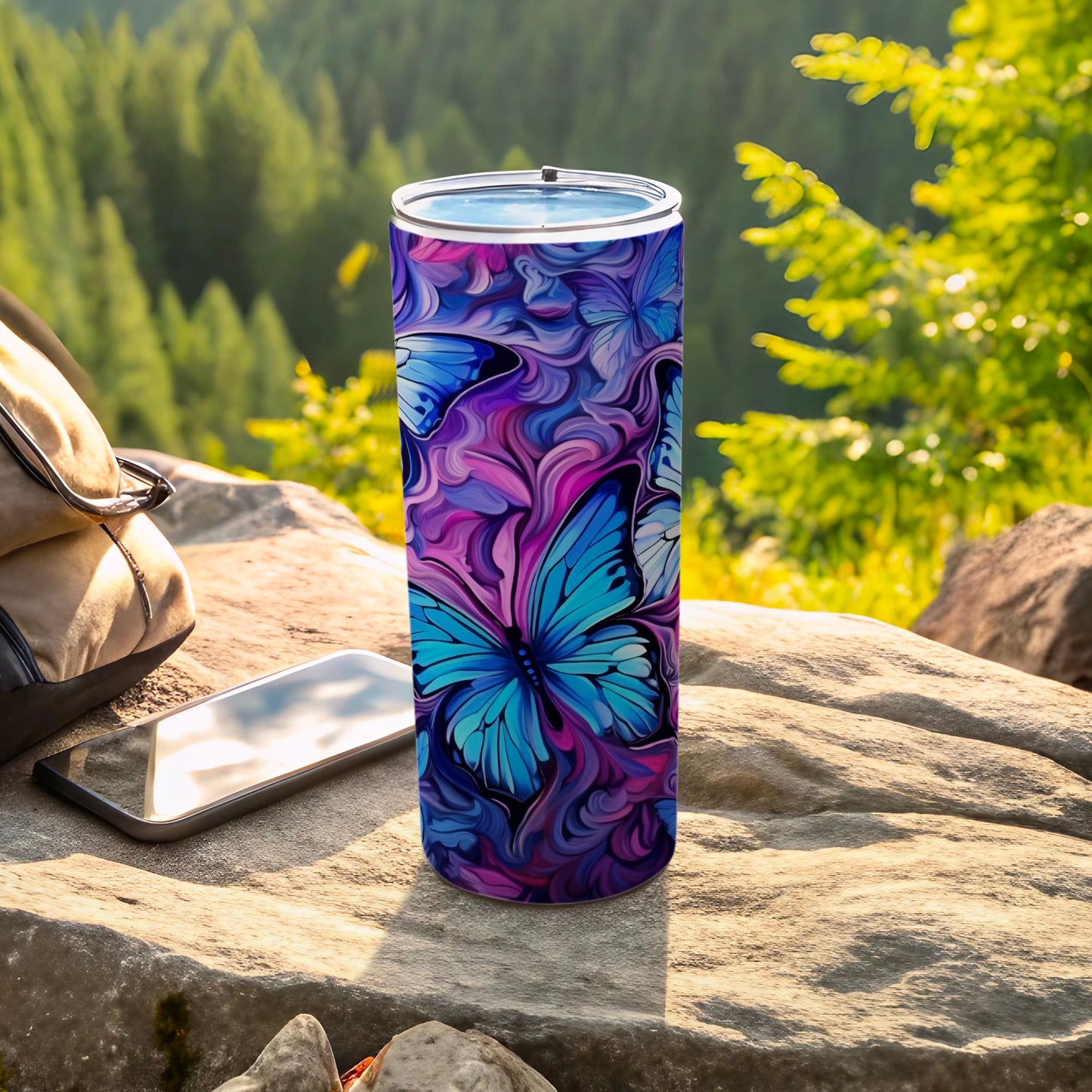Vibrant Blue Purple Butterfly Swirls Tumbler product type