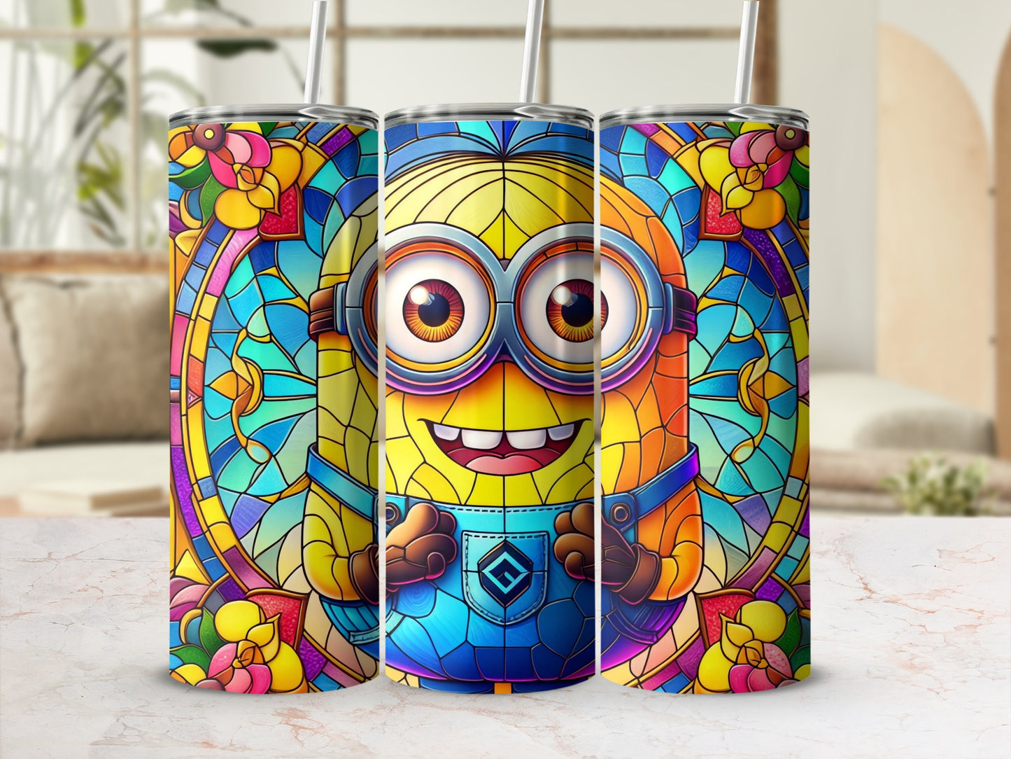 Vibrant Minion Stained Glass Art Inspired Tumbler