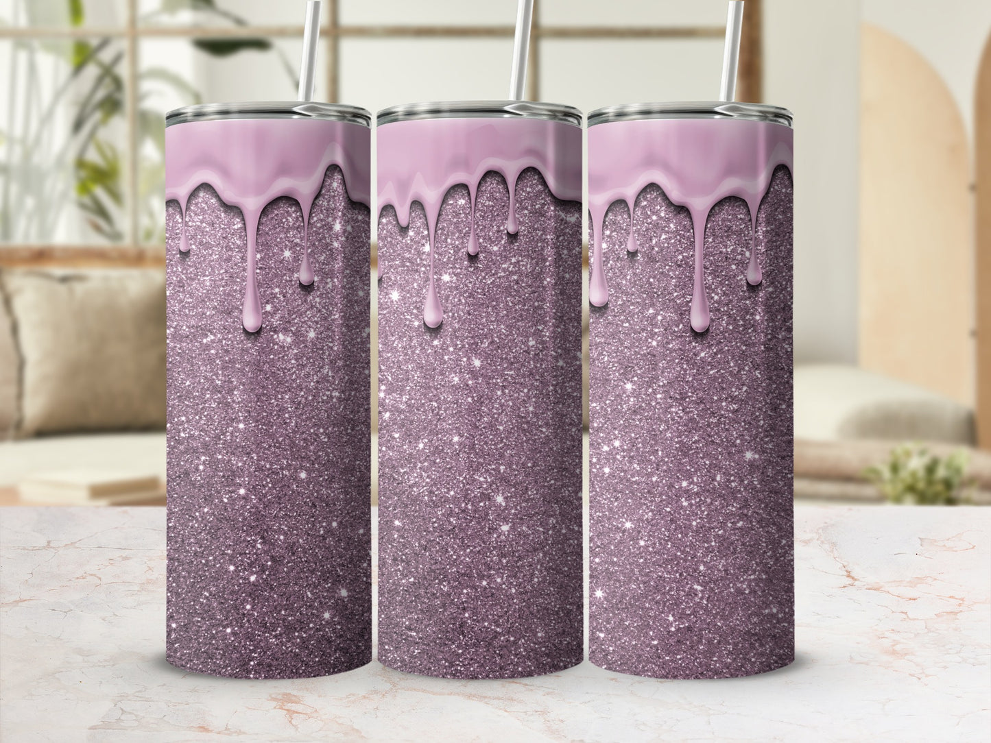 Purple Glitter and Pink Drip Travel Mug Tumbler