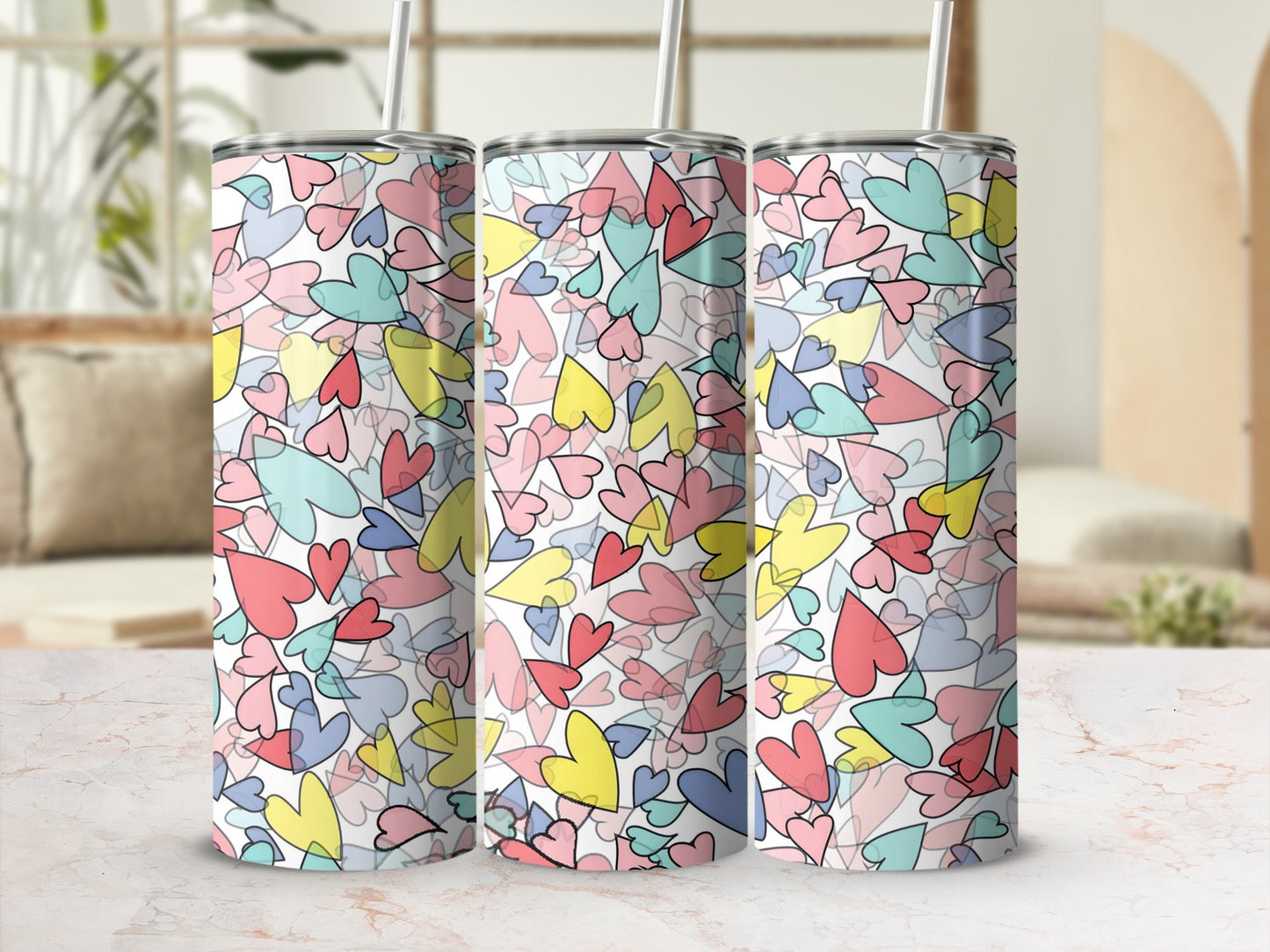 Colorful Hearts Pattern Tumbler for Vibrant Lifestyle