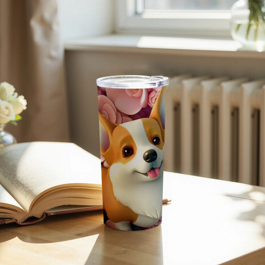 Cute Corgi with Flowers Double Wall Tumbler