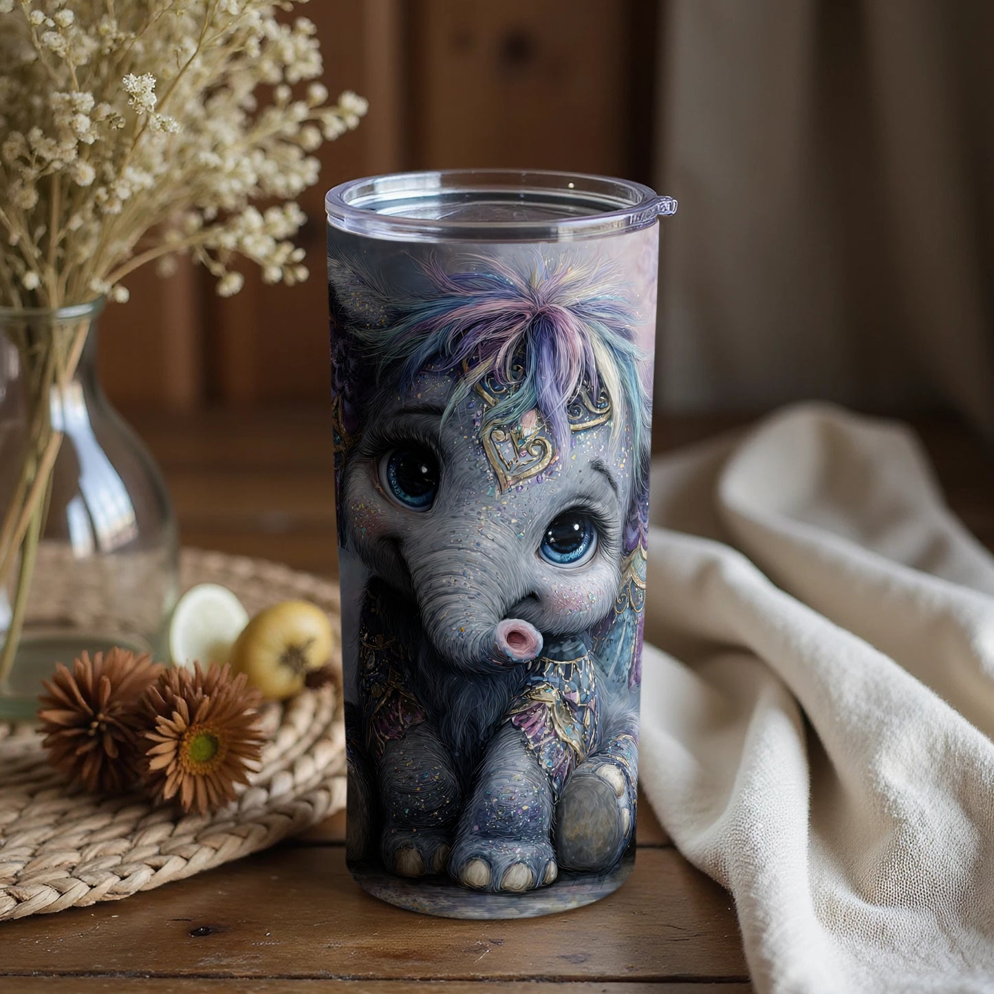 Adorable Elephant Artwork Tumbler for Kid's Drinkware