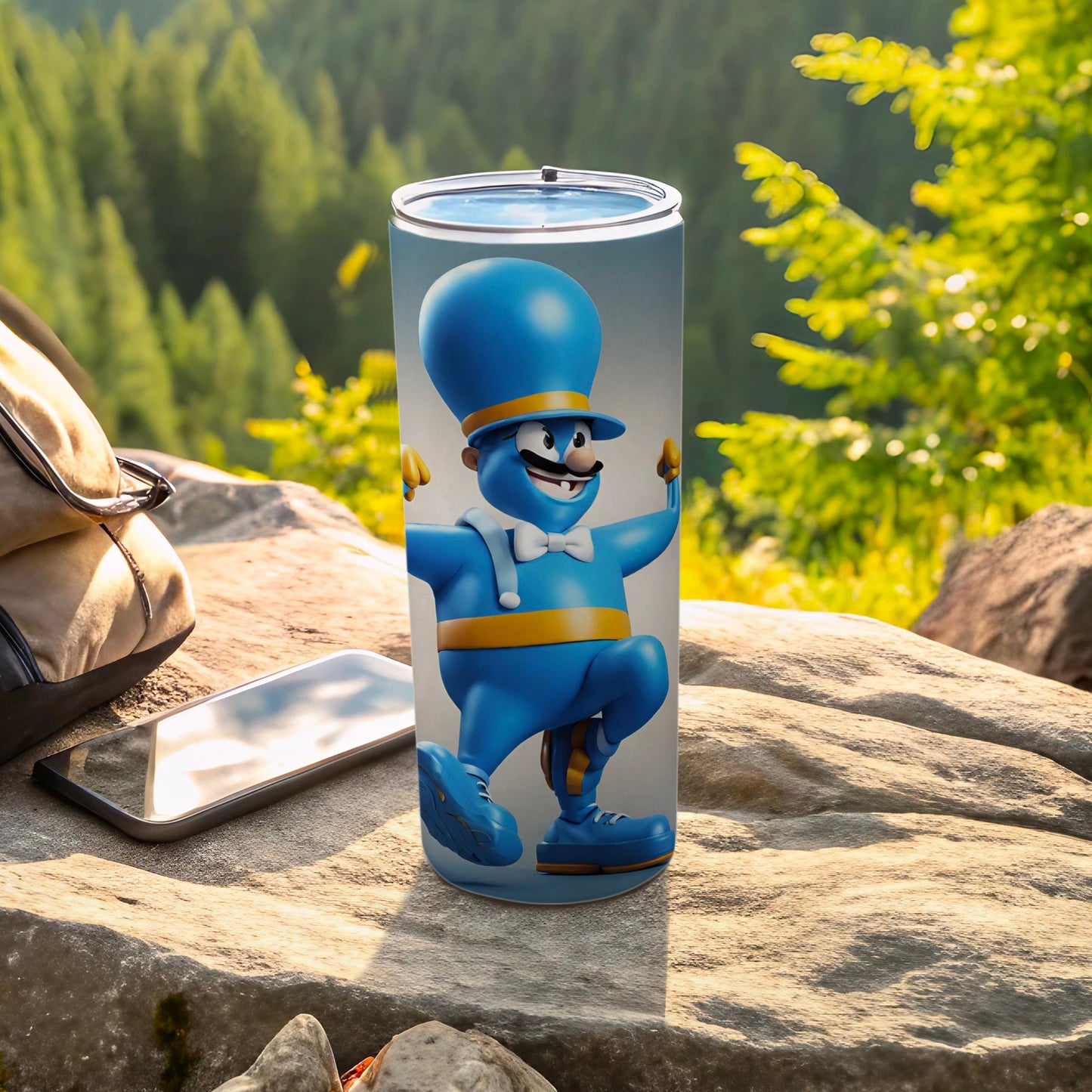 Blue Cartoon Character with Top Hat Travel Tumbler