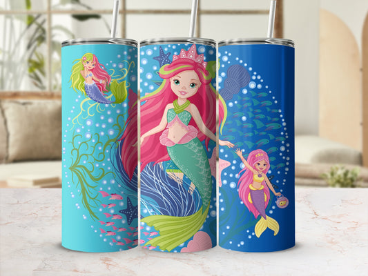 Colorful Mermaid Tumbler with Straw for Kids and Adults