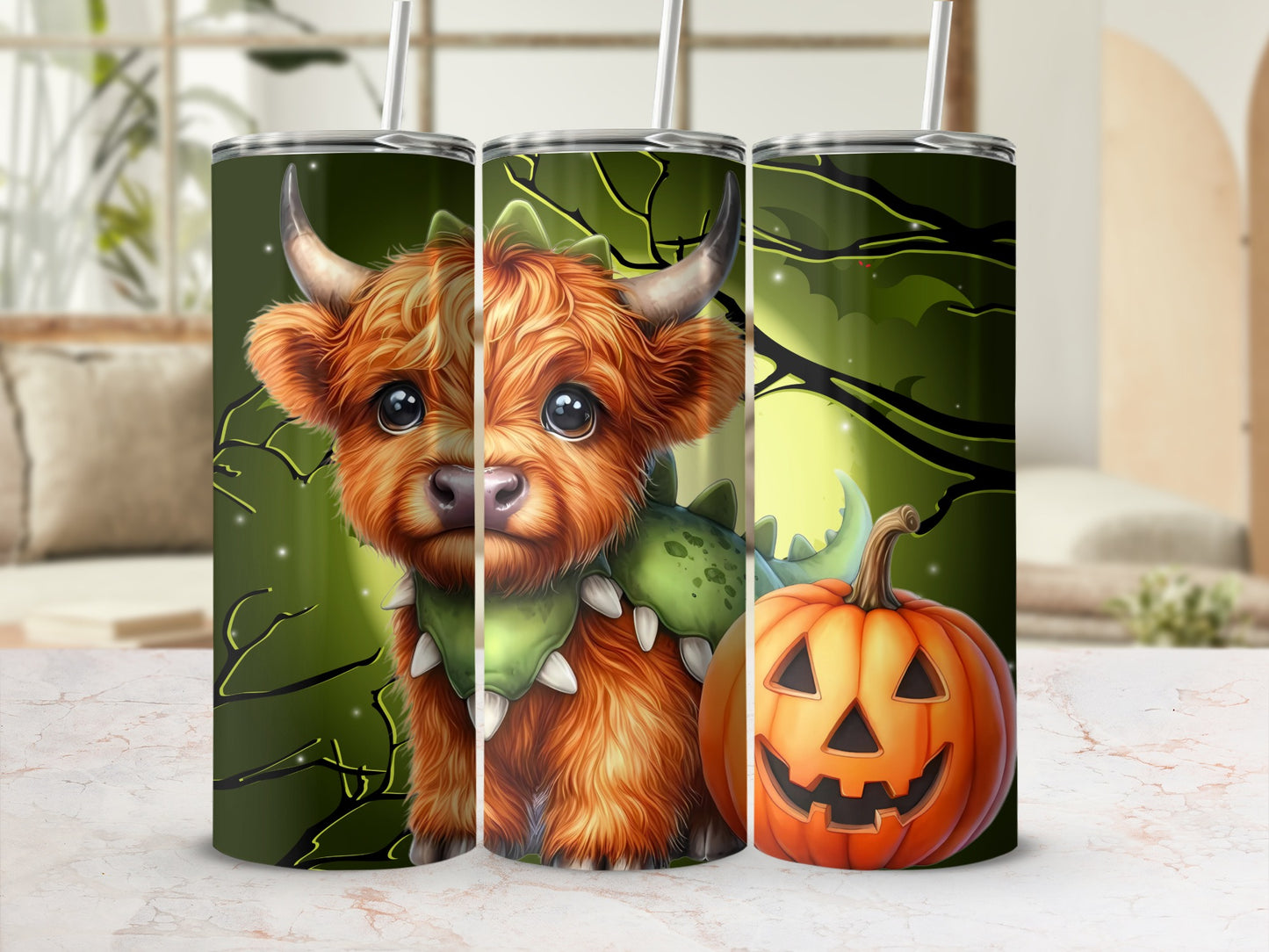 Cute Highland Cow with Pumpkin Halloween Tumbler