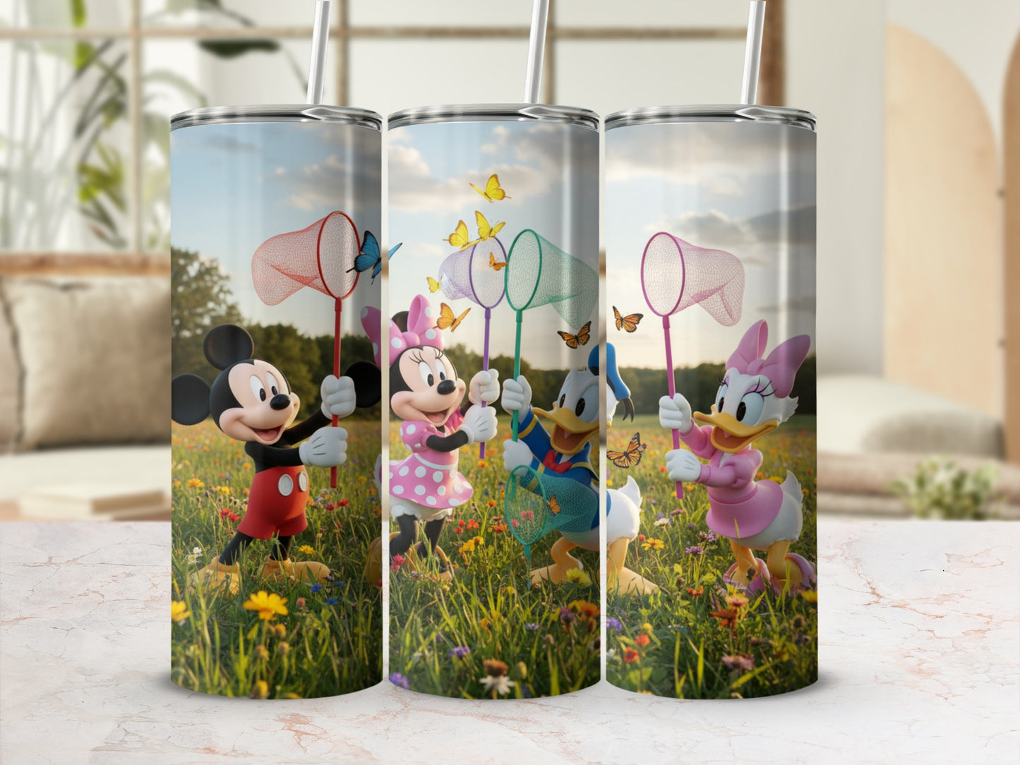 Mickey Minnie Donald Daisy Catching Butterflies Tumbler