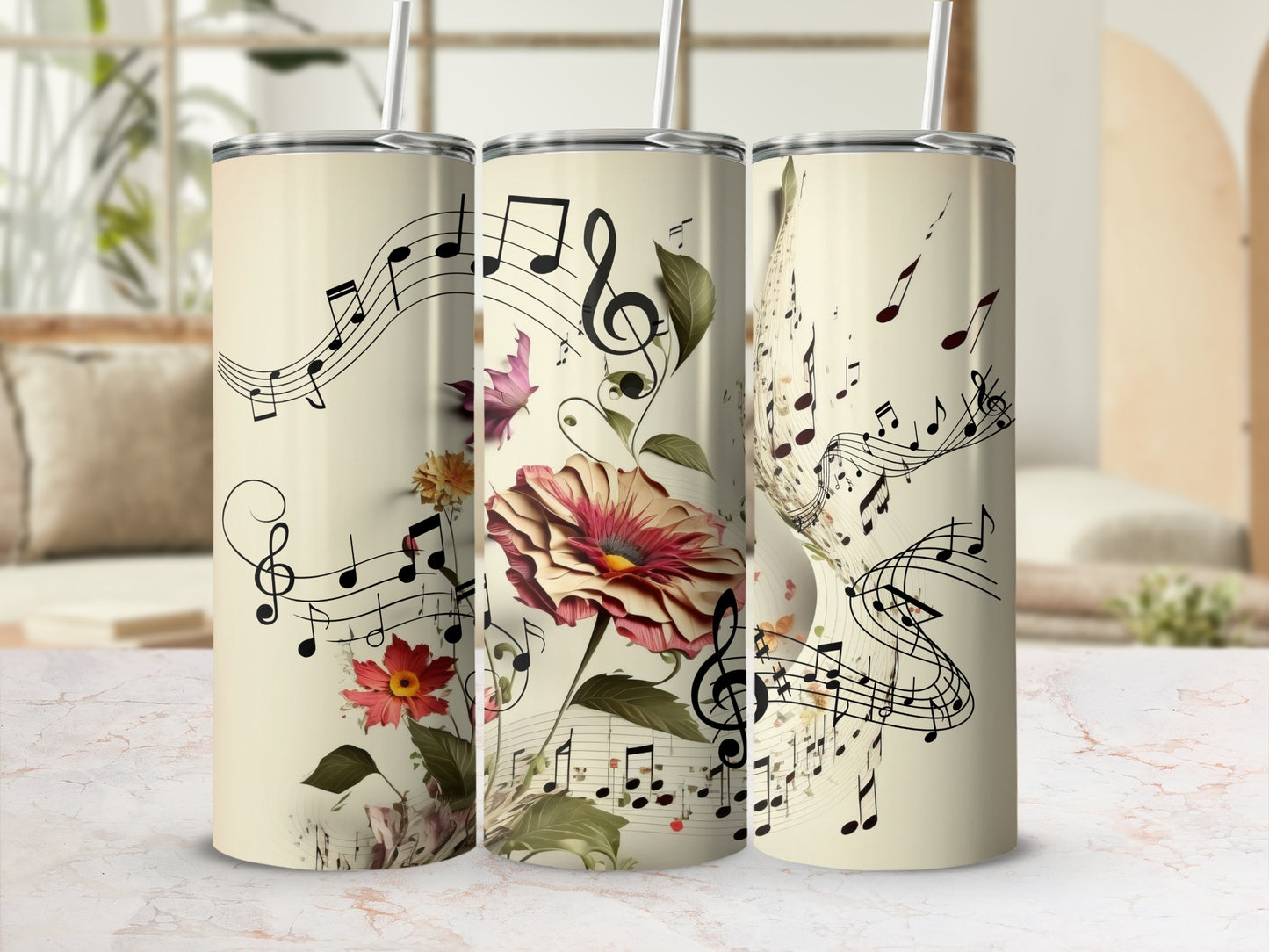Floral Music Note Design Insulated Tumbler Product