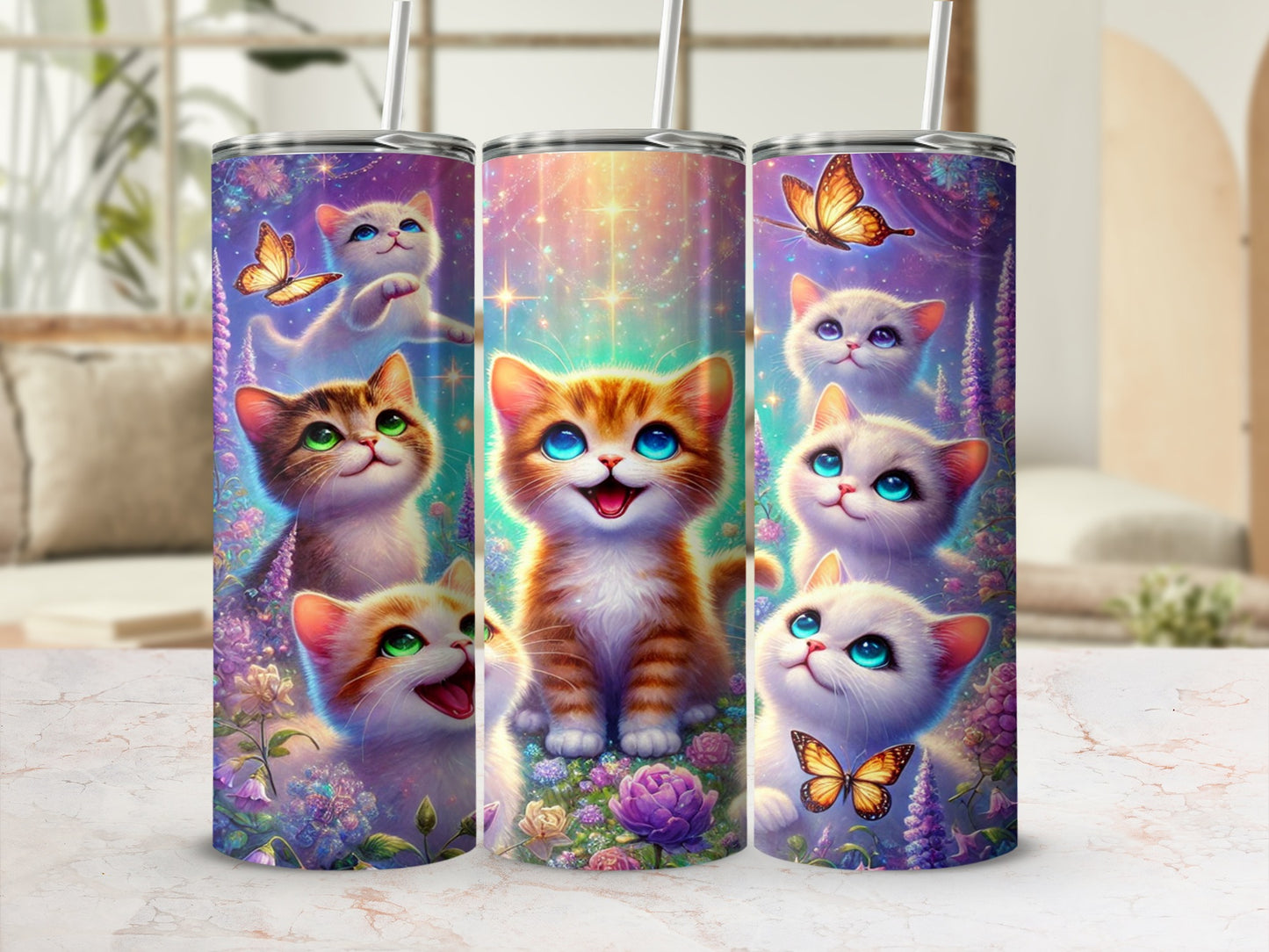 Cute Kittens and Butterflies Tumbler for Cat Lovers