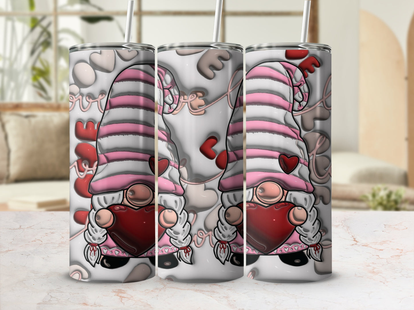 Valentine Gnome Love Hearts Customized Tumbler