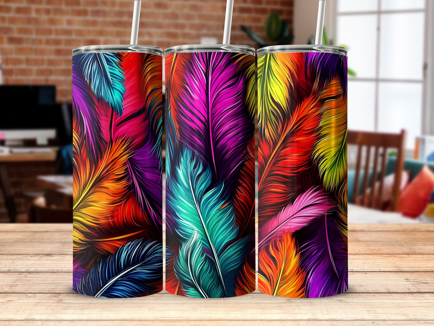 Colorful Feather Design Insulated Tumbler